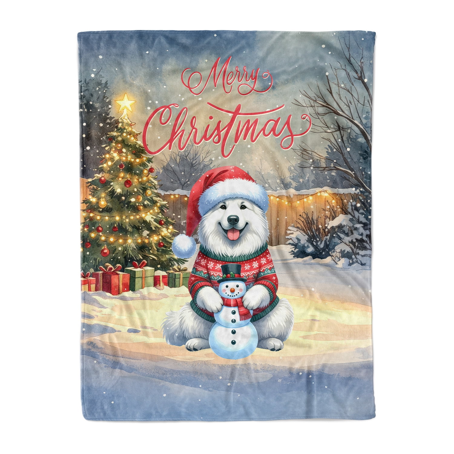 Merry Christmas Woofmas Xmas Noel Great Pyrenees Santa Snowman Cozy Fleece Blanket Pyr Dog Lover Warm Soft Throw Blanket - 13016