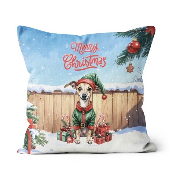 Merry Christmas Woofmas Xmas Noel Italian Greyhound Elf Candy Cane Snow Pillow Cushion Double Sided Greyhound Dog Lover Throw Pillow - 13017