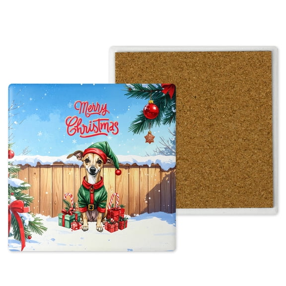 Merry Christmas Woofmas Xmas Noel Italian Greyhound Elf Candy Cane Snow Set of 4 Stone Coasters Greyhound Dog Lover 4x4in Absorbent Soapstone Coaster - 13017