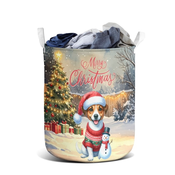 Merry Christmas Woofmas Xmas Noel Jack Russell Terrier Santa Snowman Foldable Laundry Basket Parson Jack Dog Lover Organizer Storage with Handles - 13016