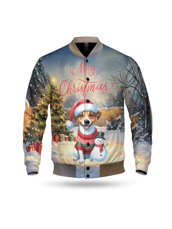Merry Christmas Woofmas Xmas Noel Jack Russell Terrier Santa Snowman All Over Print 3D Baseball Jacket Parson Jack Dog Lover Bomber Jacket Softball - 13016