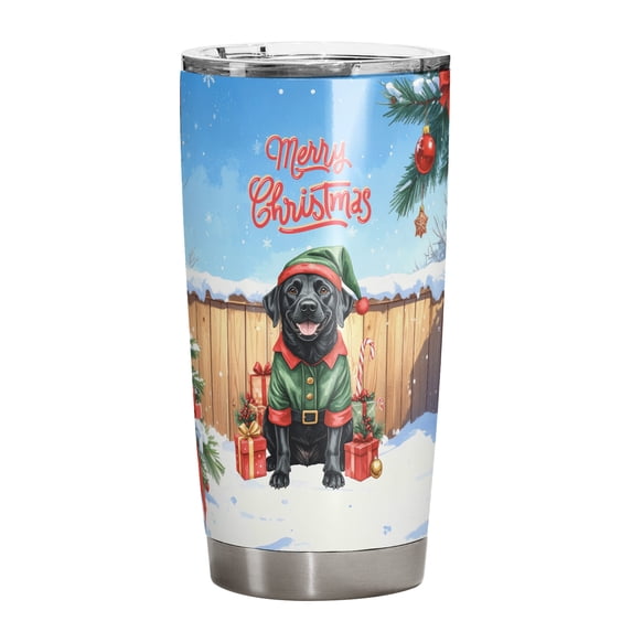 Merry Christmas Woofmas Xmas Noel Labrador Retriever Elf Candy Cane Snow 20oz Stainless Steel Tumbler Insulated Cup with Lid Lab Dog Lover Gifts - 13017