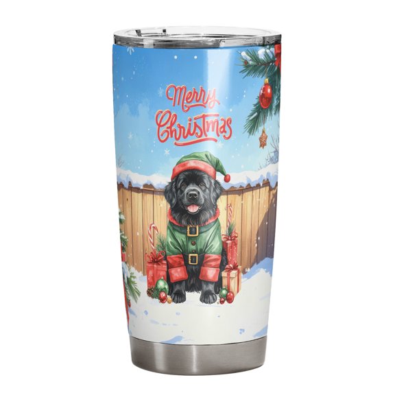 Merry Christmas Woofmas Xmas Noel Newfoundland Elf Candy Cane Snow 20oz Stainless Steel Tumbler Insulated Cup with Lid Newfie Dog Lover Gifts - 13017