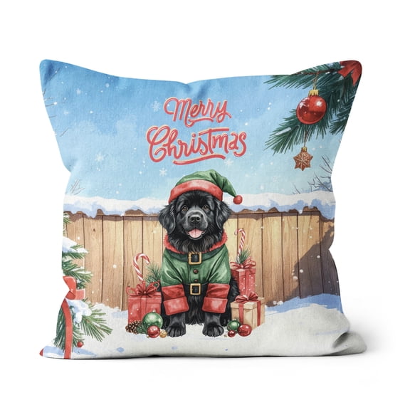 Merry Christmas Woofmas Xmas Noel Newfoundland Elf Candy Cane Snow Pillow Cushion Double Sided Newfie Dog Lover Gifts Throw Pillow - 13017