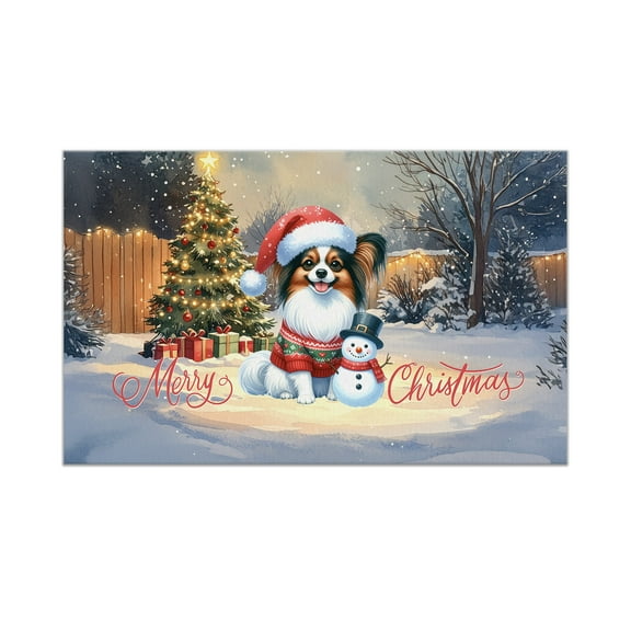 Merry Christmas Woofmas Xmas Noel Papillon Santa Snowman Doormat Pap Butterfly Dog Lover Indoor Outdoor Welcome Mat - 13016
