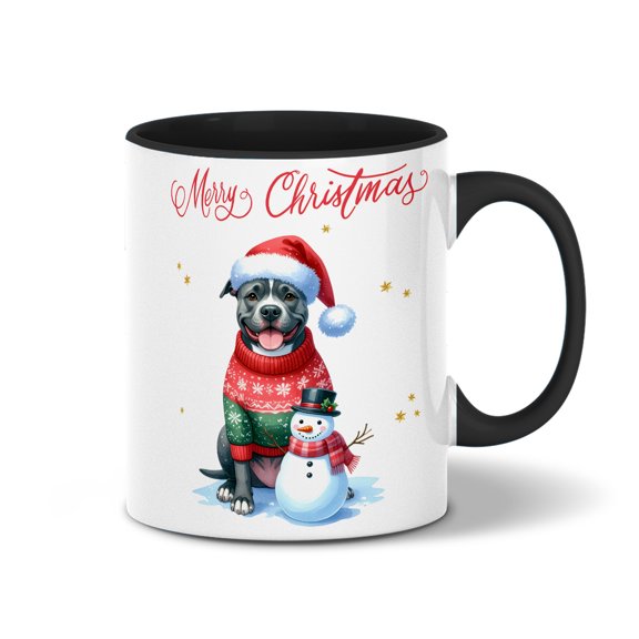 Merry Christmas Woofmas Xmas Noel Pitbull Santa Snowman 11oz Accent Two-tone Mug Terrier Dog Lover Coffee Tea Cup - 13016