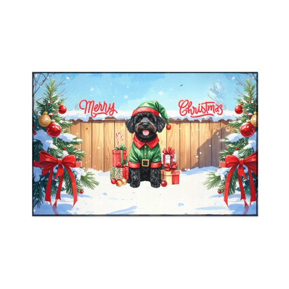 Merry Christmas Woofmas Xmas Noel Portuguese Water Dog Elf Candy Cane Snow Indoor Rug PWD Portie Fishing Dog Lover Carpet Living Bed Room Sofa Home Decor - 13017