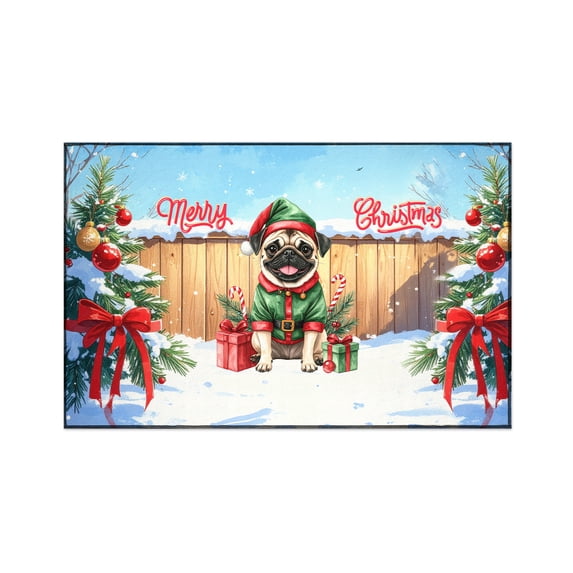 Merry Christmas Woofmas Xmas Noel Pug Elf Candy Cane Snow Indoor Rug Dog Lover Gifts Carpet Living Bed Room Sofa Home Decor - 13017