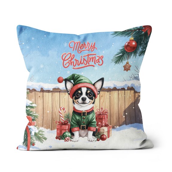Merry Christmas Woofmas Xmas Noel Rat Terrier Elf Candy Cane Snow Pillow Cushion Double Sided Ratty Dog Lover Throw Pillow - 13017