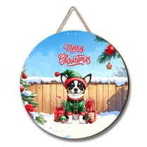 Merry Christmas Woofmas Xmas Noel Rat Terrier Elf Candy Cane Snow Round Wood Sign Ratty Dog Lover Hanging Wall Home Decor - 13017
