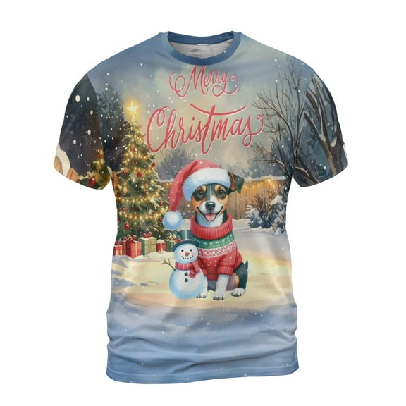 Merry Christmas Woofmas Xmas Noel Rat Terrier Santa Snowman All Over Print 3D Shirt Unisex Merch Ratty Dog Lover - 13016