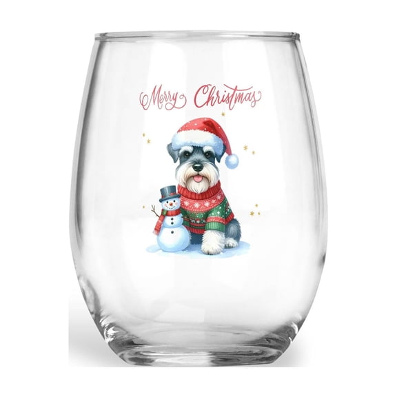Merry Christmas Woofmas Xmas Noel Schnauzer Santa Snowman 15oz Stemless Wine Glass Mug Miniature Schnauzer Dog Lover Wine Glasses Cup - 13016