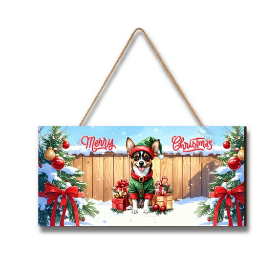 Merry Christmas Woofmas Xmas Noel Toy Fox Terrier Elf Candy Cane Snow Landscape Wood Sign Dog Lover Hanging Wall Home Decor - 13017