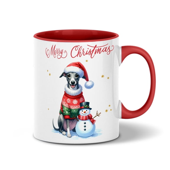 Merry Christmas Woofmas Xmas Noel Whippet Santa Snowman 11oz Accent Two-tone Mug Dog Lover Coffee Tea Cup - 13016