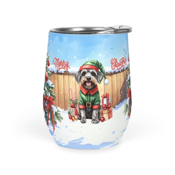 Merry Christmas Woofmas Xmas Noel Wirehaired Pointing Griffon Elf Candy Cane Snow 12oz Stainless Steel Wine Tumbler Insulated Cup with Lid Dog Lover - 13017