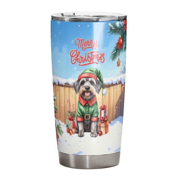 Merry Christmas Woofmas Xmas Noel Wirehaired Pointing Griffon Elf Candy Cane Snow 20oz Stainless Steel Tumbler Insulated Cup with Lid Dog Lover - 13017