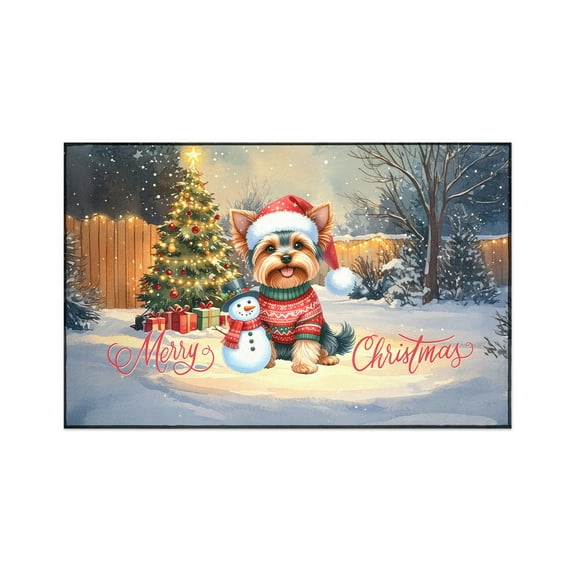 Merry Christmas Woofmas Xmas Noel Yorkshire Terrier Santa Snowman Indoor Rug Yorkie Dog Lover Gifts Carpet Living Bed Room Sofa Home Decor - 13016