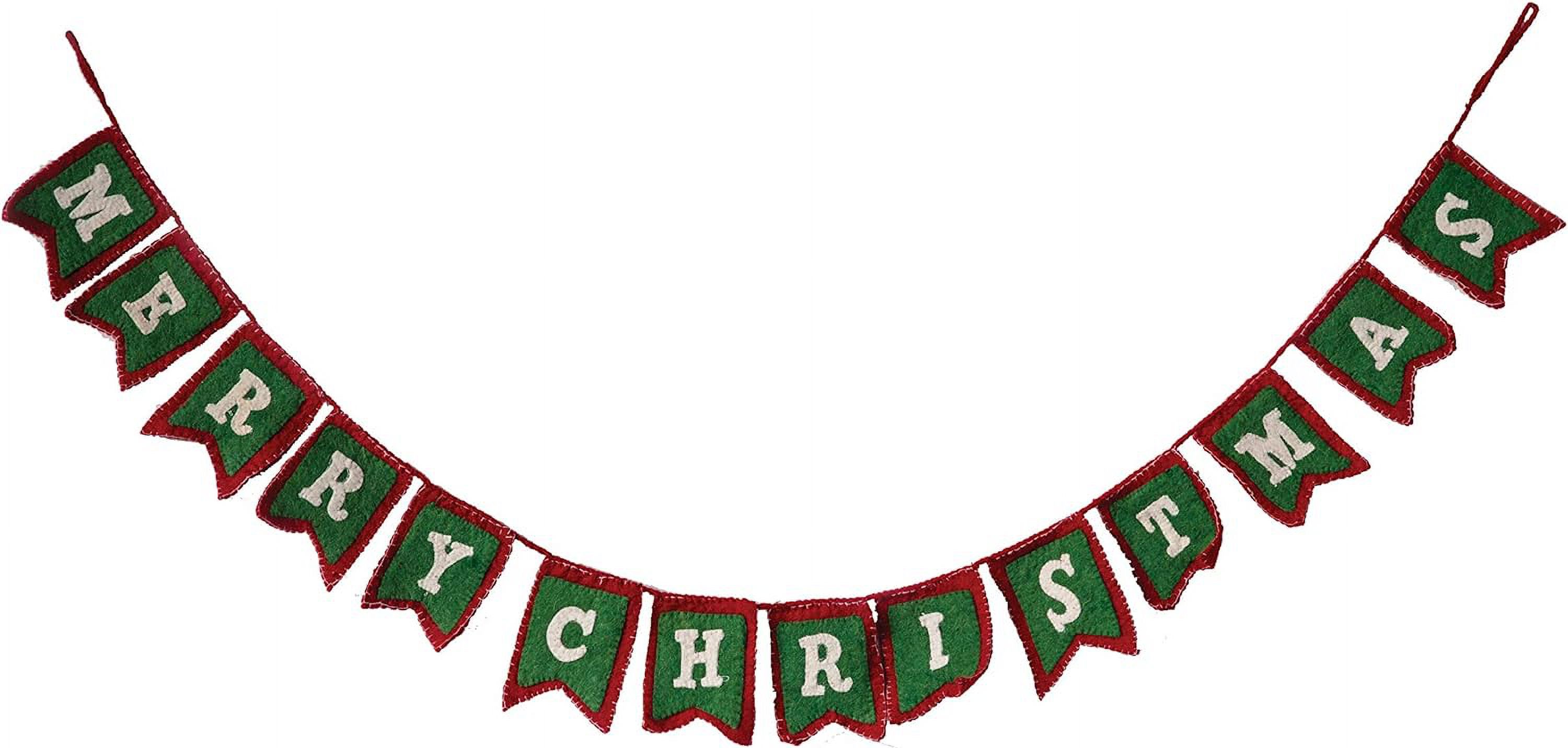 Merry Christmas Wool Felt Textile Garlands, Green