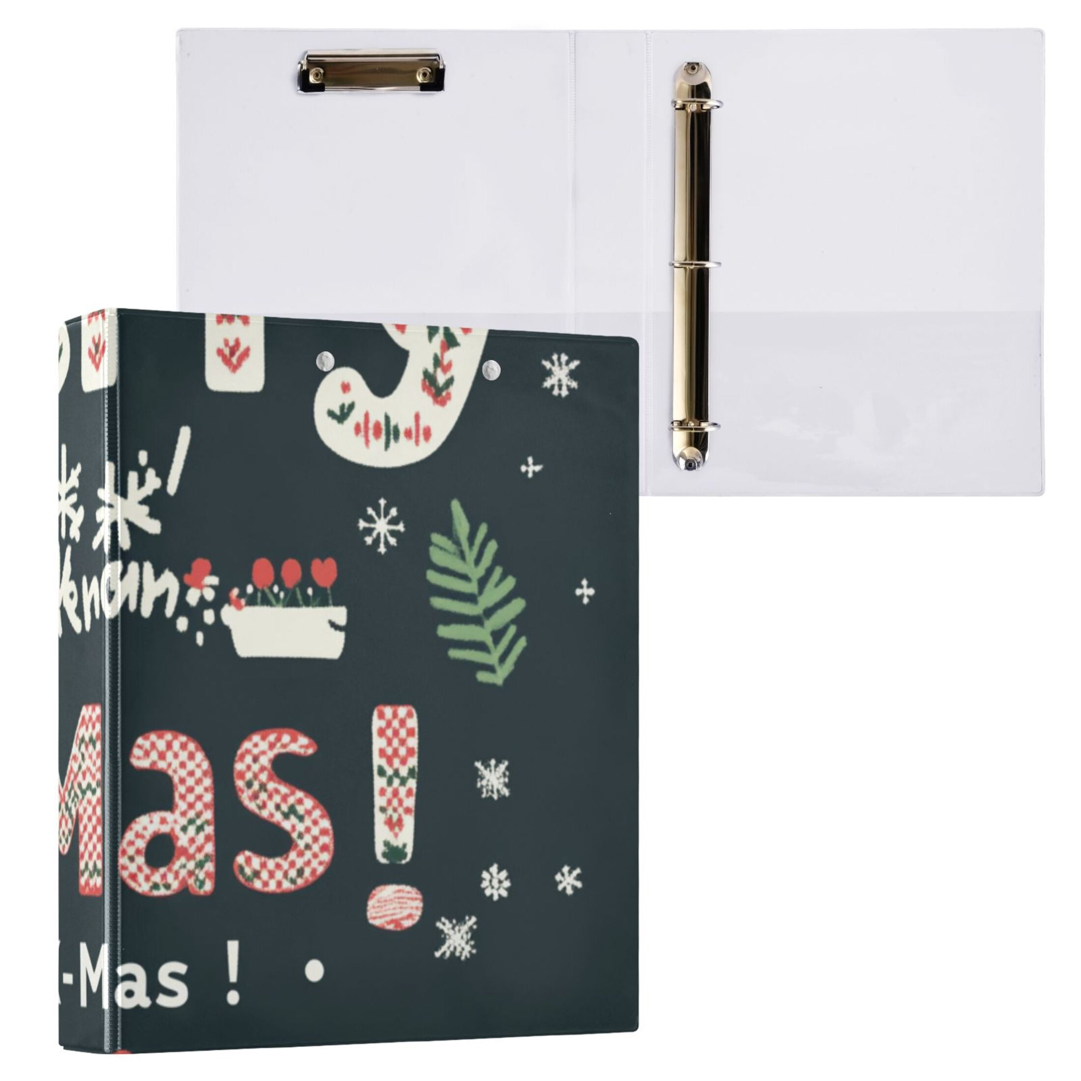 Merry Christmas Words 3 Ring Binders 1.5 inch Hardcover File Folders with Interior Pockets A4 Size Organizer for School Office Hospital