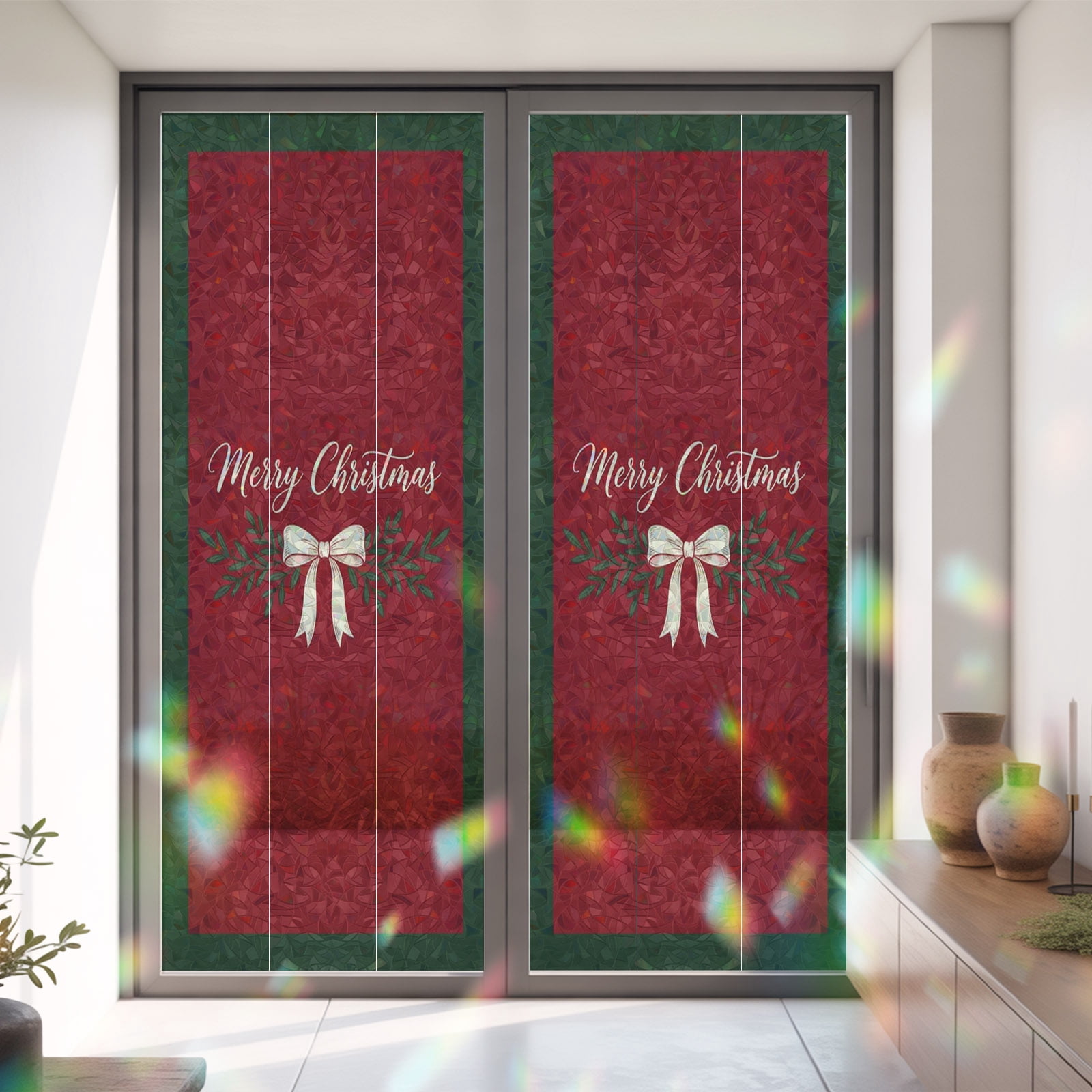 Merry Christmas Words White Bow Window Privacy Film,Decorative Windows ...