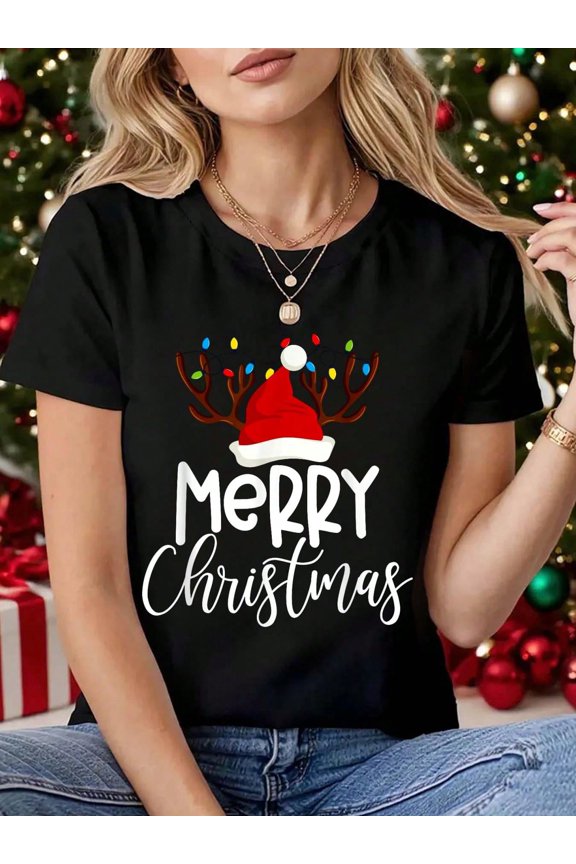 Merry Christmas Xmas Santa Squad Reindeer Holiday T-Shirt, Graphic Tees Women