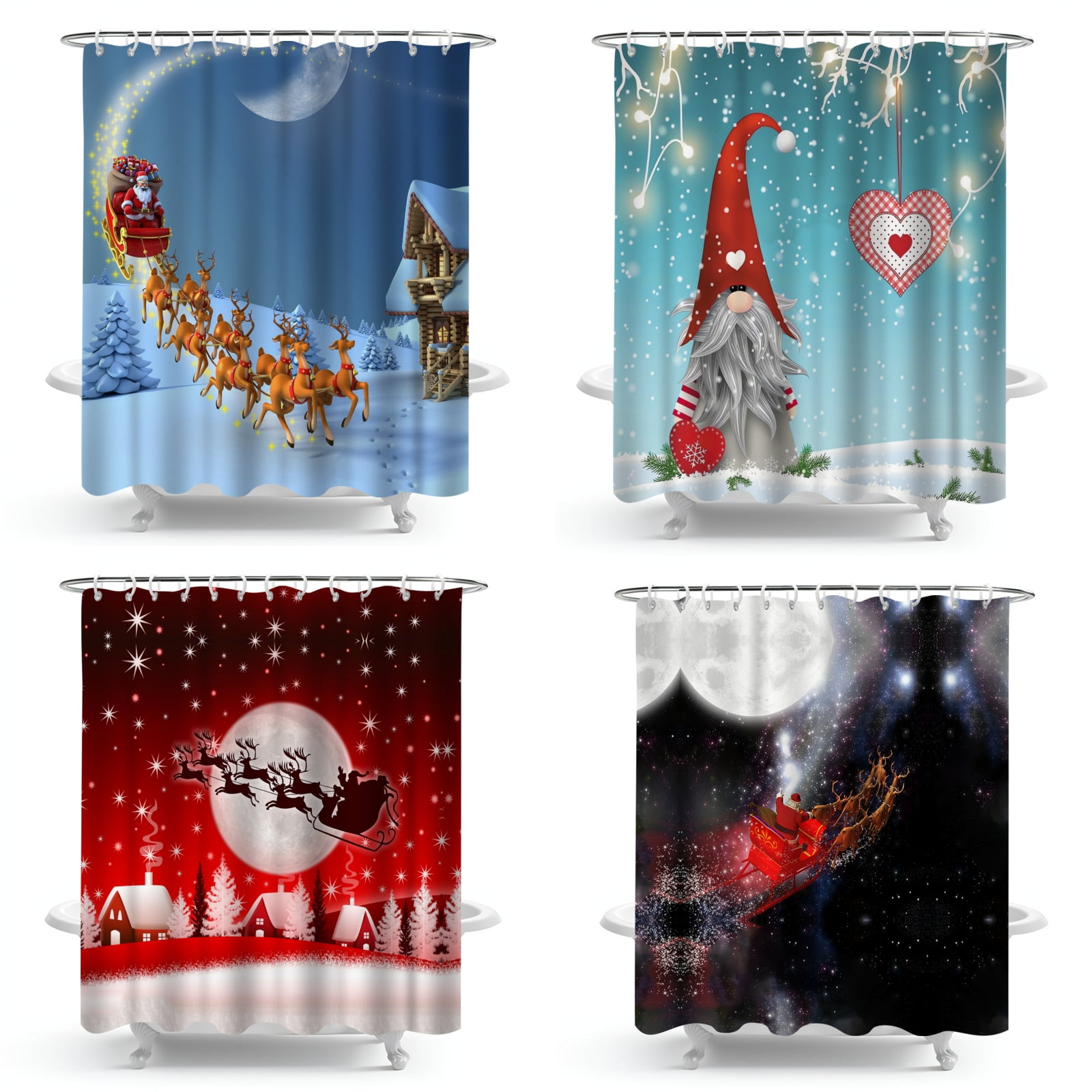 Merry Christmas Xmas Waterproof Fabric Christmas Gnome Shower Curtain