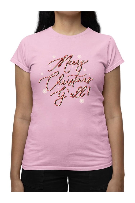 Merry Christmas Y'all Candy Cane Tee T-shirt Women's