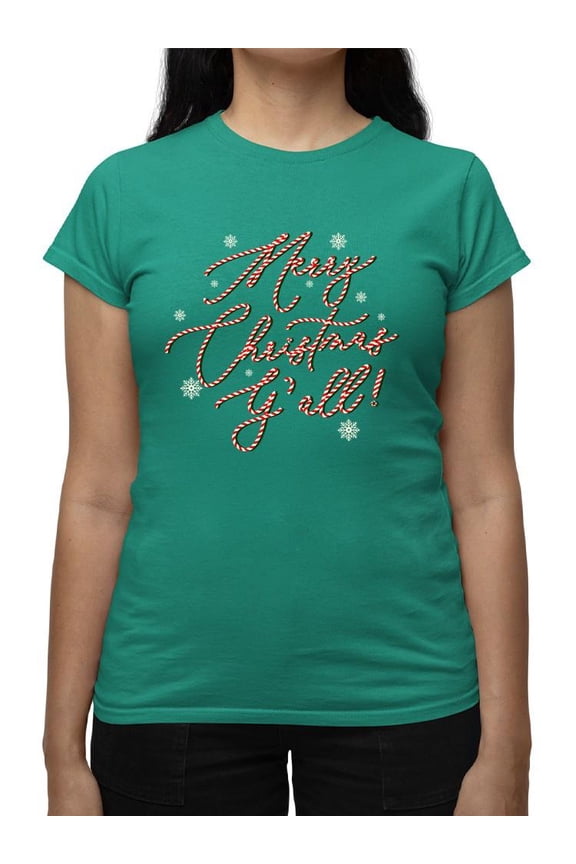 Merry Christmas Y'all Candy Cane Tee T-shirt Women's