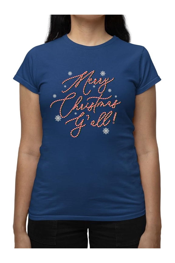 Merry Christmas Y'all Candy Cane Tee T-shirt Women's