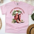 thumbnail image 1 of Merry Christmas Y’all Cowboy Boots T-Shirt | Western Holiday Tee, Light Pink, Size XL, 1 of 6