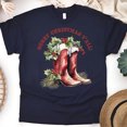thumbnail image 1 of Merry Christmas Y’all Cowboy Boots T-Shirt | Western Holiday Tee, Navy, Size 2XL, 1 of 6