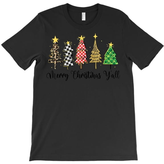 Merry Christmas Y'all Funny Christmas Trees Holiday Graphic T-Shirt G6585, Up to 5XL