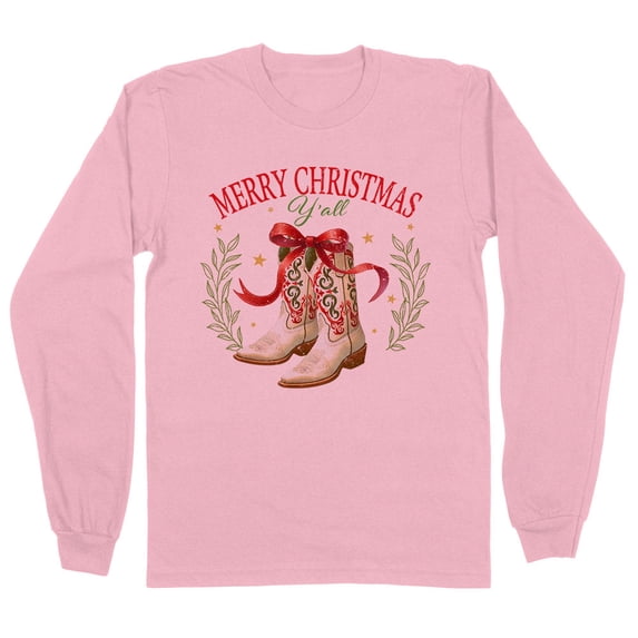 Merry Christmas Y'all Long Sleeve Shirt Unisex 4X-Large Pink