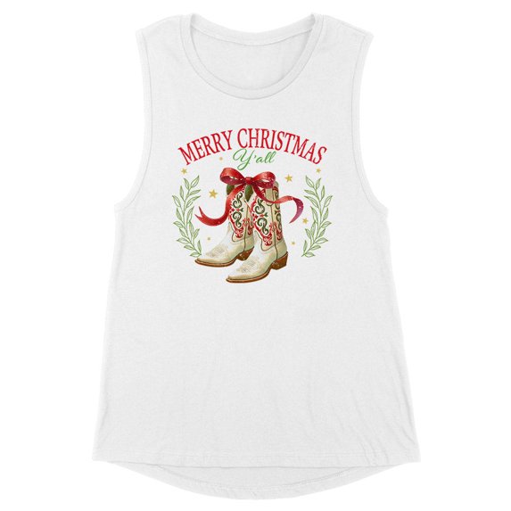 Merry Christmas Y'all Women's Muscle Tank Large White
