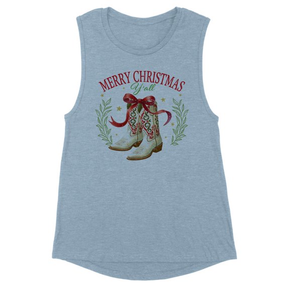 Merry Christmas Y'all Women's Muscle Tank X-Large Stonewash Denim