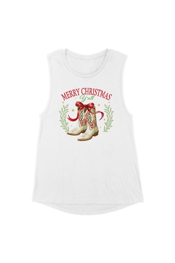 Merry Christmas Y'all Women's Muscle Tank X-Small White