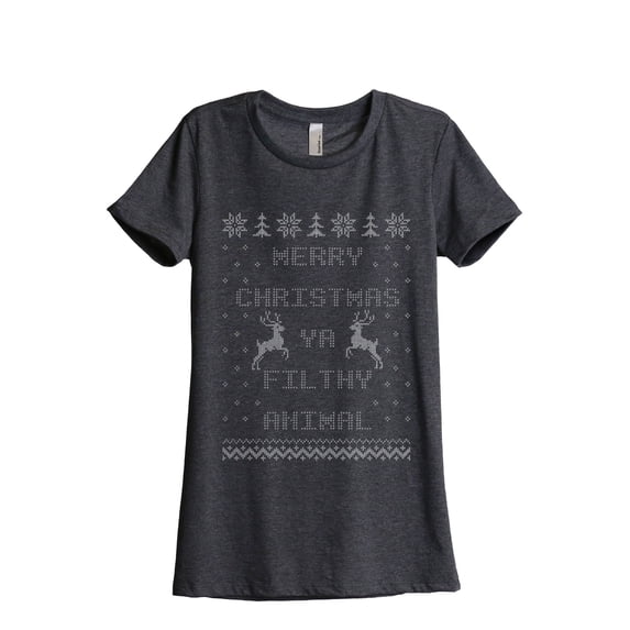 Merry Christmas Ya Filthy Animal DISC Women's Fashion Relaxed T-Shirt Tee Charcoal Grey Small