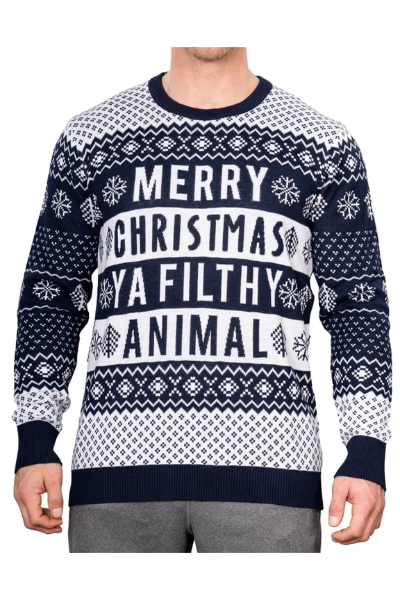 Merry Christmas Ya Filthy Animal Snowflakes Pattern Adult Ugly Christmas Sweater Festive & Fun Holiday Sweater
