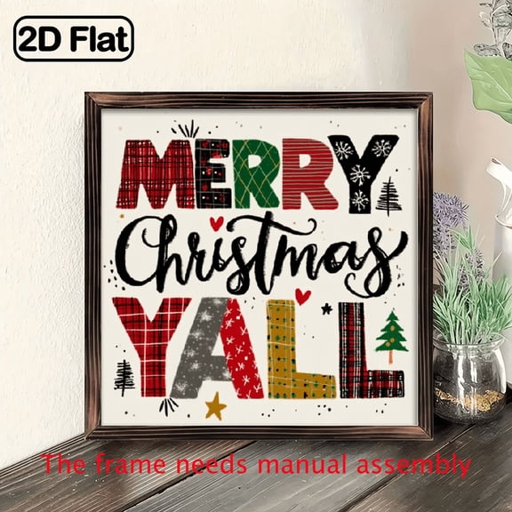 Merry Christmas Yall 1pc 8x8 Inches Christmas Sayings Wooden Decorations, Christmas Home Decor, Suitable for Home, Office, Bedroom, Living Room, Kitchen, Restaurant, Winter Holiday, Christmas Party