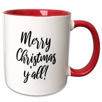 3drose, Merry Christmas Yall. Black Script on a White Background., 15oz Two-tone Red Mug