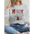 thumbnail image 1 of Merry Christmas Yall Print Merry Christmas Shirt Long Sleeve Shirts For Women Gray One-Piece, 1 of 4