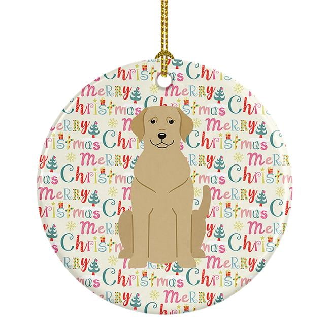 Merry Christmas Yellow Labrador Ceramic Ornament 2.8 in x 2.8 in
