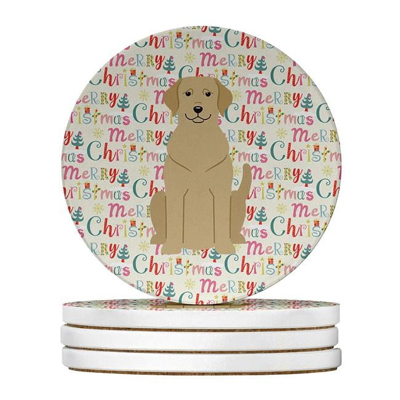 Merry Christmas Yellow Labrador Large Sandstone Coasters Pack of 4 4 in x 4 in