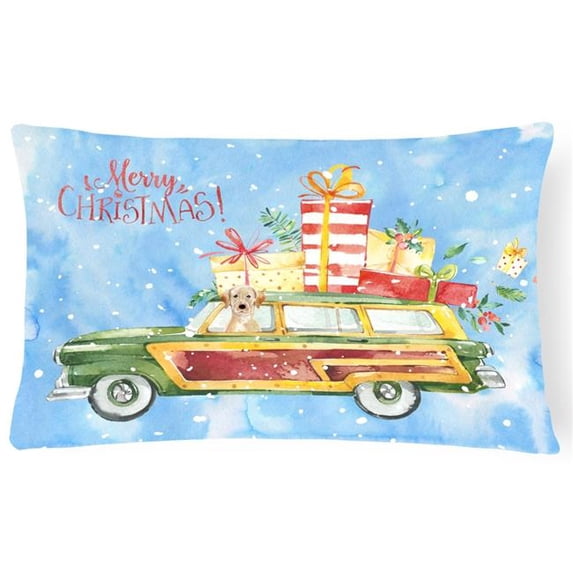 Merry Christmas Yellow Labrador Retriever Canvas Fabric Decorative Pillow