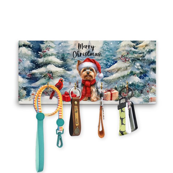 Merry Christmas Yorkshire Terrier Enjoys Woofmas Winter Xmas Holiday Wood Key Holder Yorkie Dog Lover Gifts Wall-mounted Key Rack Home Decor - 02022