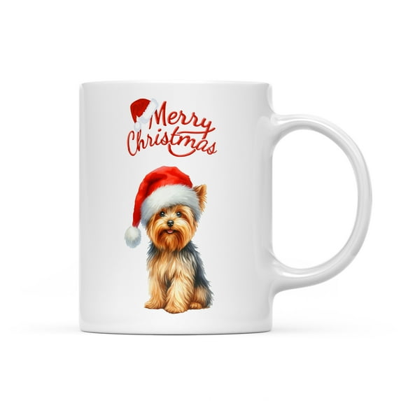 Merry Christmas Yorkshire Terrier Santa Hat Xmas Tree Winter Holiday Mug Yorkie Dog Lover Gifts Coffee Tea Cup - 01013