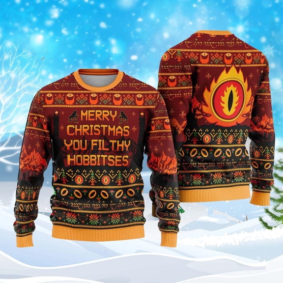 Merry Christmas You Filthy Hobbitses Ugly Christmas Sweater, Lord of the Rings Ugly Sweater, Ugly Christmas Sweater, Xmas Gifts