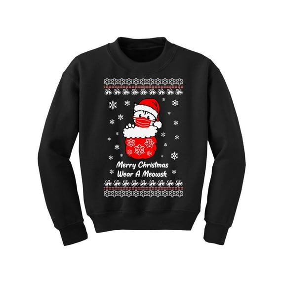 Merry Christmas Youth Sweater Wear a Meowsk Cute Kitty Sweatshirt Xmas Cat in Mask Sweater Christmas Youth Top for Boys Girls Cat Lover