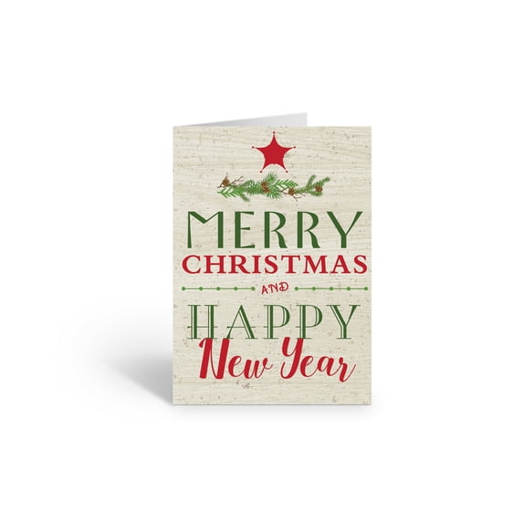 Merry Christmas and Happy New Year Christmas Card - 4.5" x 6.25" Christmas Cards - 12 Cards & Envelopes - B20511