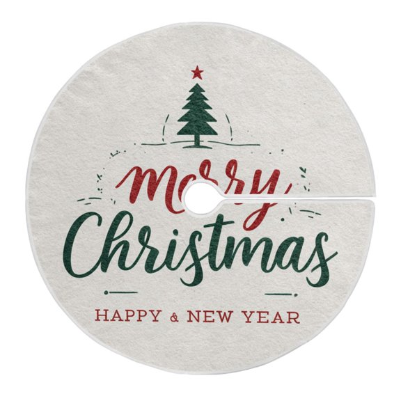 Merry Christmas and Happy New Year Christmas Tree Skirt Opening Design Floor Mat Holiday Decor 35 inch